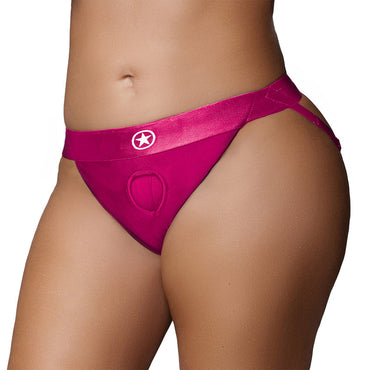 Ouch! Vibrating Strap-on Panty Harness with Open Pink Black XL/XXL