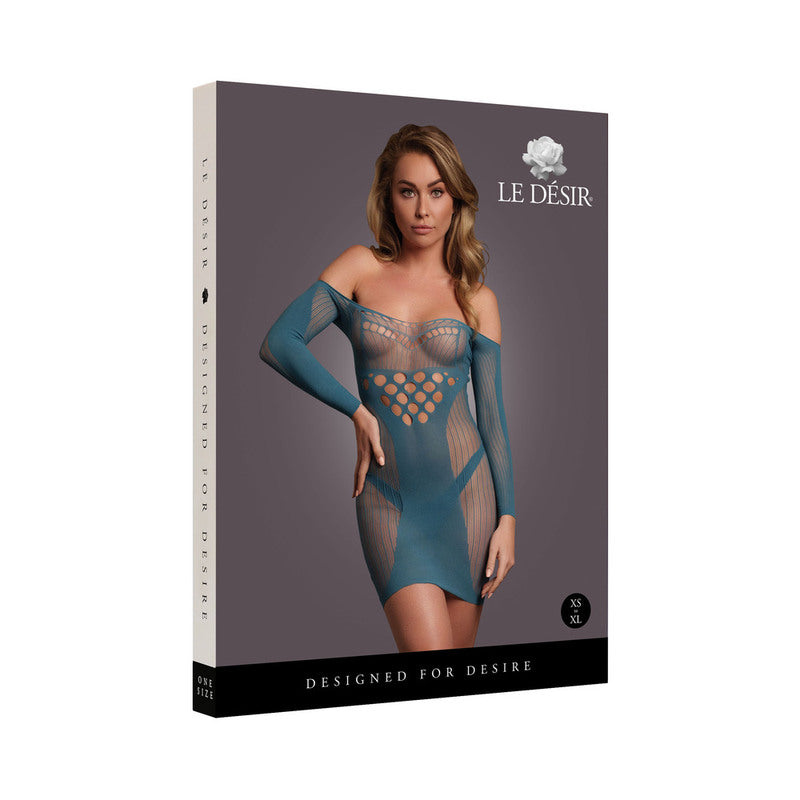 Le Desir LS Net Mini Dress Ocean OS