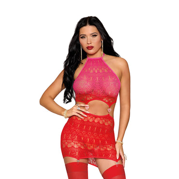 Dreamgirl Garter Teddy with Heart Details Pink/Red O/S