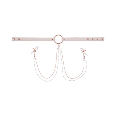 Sportsheets Sex & Mischief Peaches 'n CreaMe Collar with Nipple Clamps