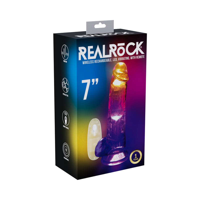 RealRock Wireless Rechargeable Remote Control Vibrating 7 in. Dildo with Balls Clear