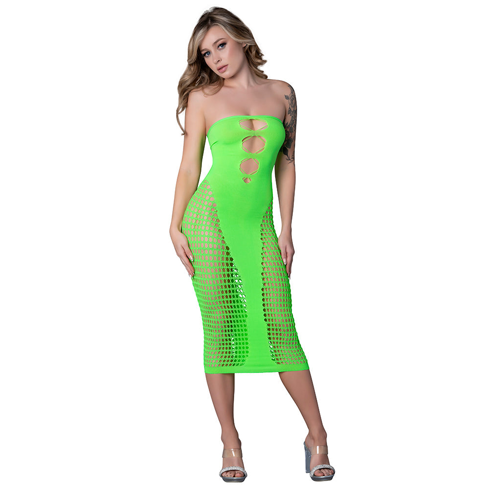 Seamless Gown in Lime with Fishnet Accents