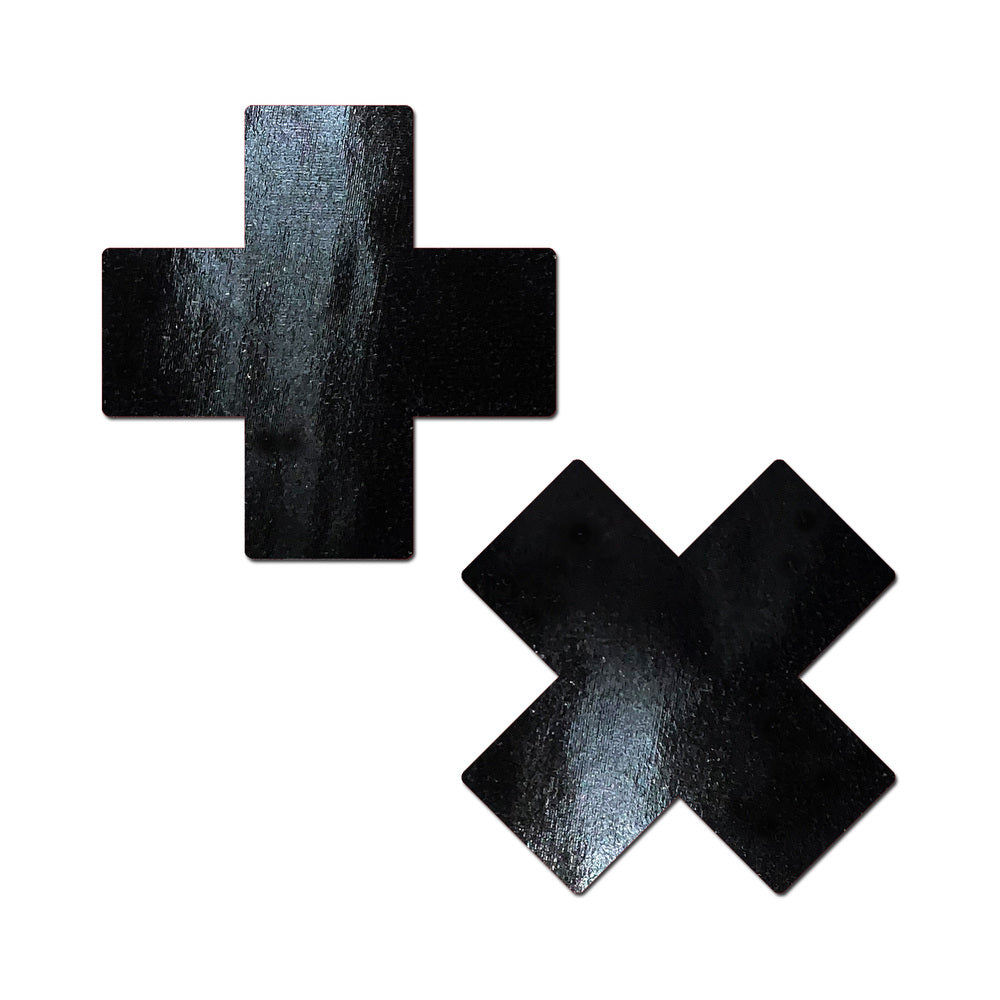 Faux Latex Pleather Vinyl Black Cross Pasties