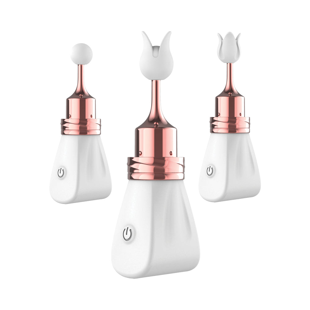 Gold Glam Tri-Tip Vibe Massager - White