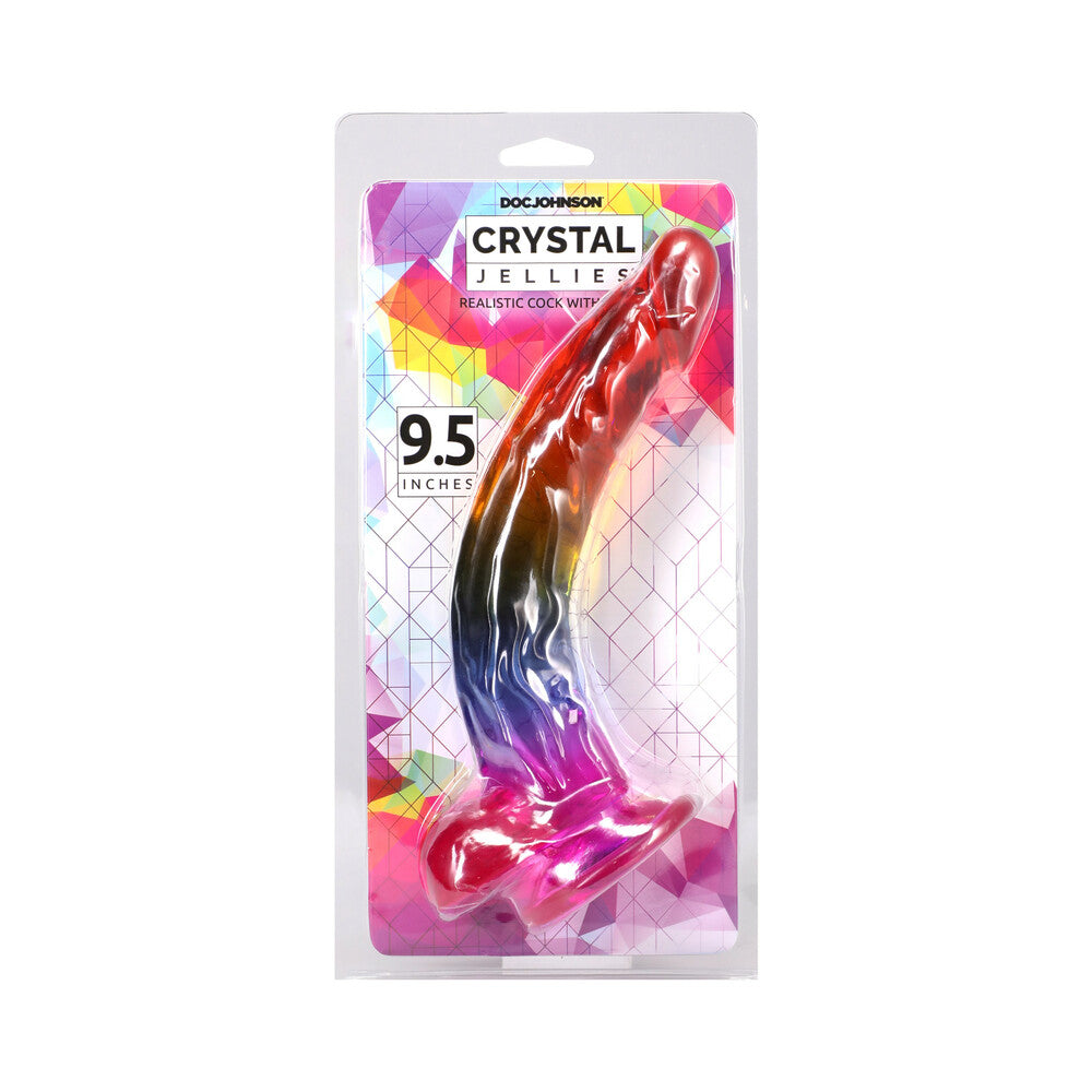 Crystal Jellies 9.5-Inch Realistic Cock with Balls - Rainbow