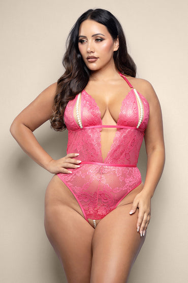 Opulence Split Cup Teddy with Pearl G-String - Queen Size