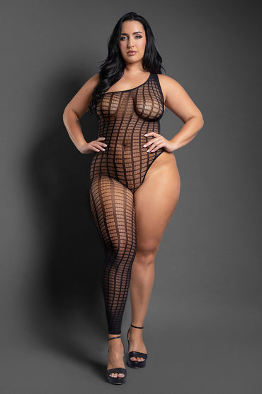 Asymmetrical Footless Bodystocking - Queen Size