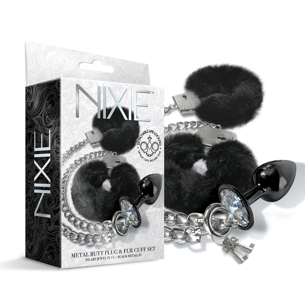 NIXIE Metal Plug & Faux Fur Cuff Set - Medium Anal Toy