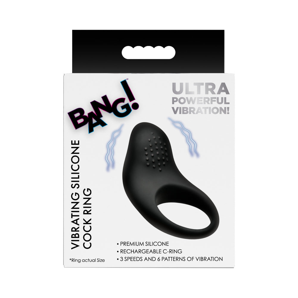 BANG! Vibrating Silicone Cock Ring Black for Enhanced Intimacy