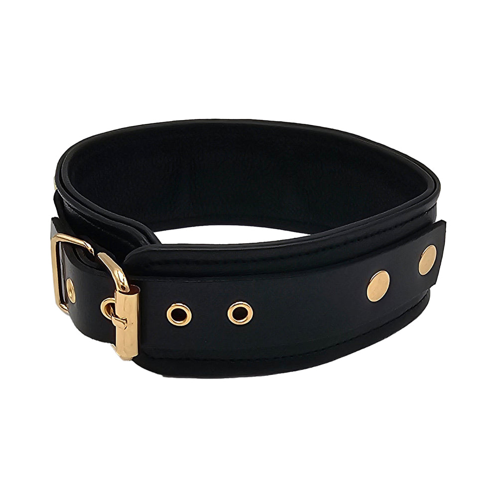 Rouge Leather Plain Collar Black/Gold for Bondage Play