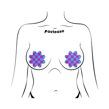 Pastease Neon Checkered Pink & Blue Petal Breast Pasties
