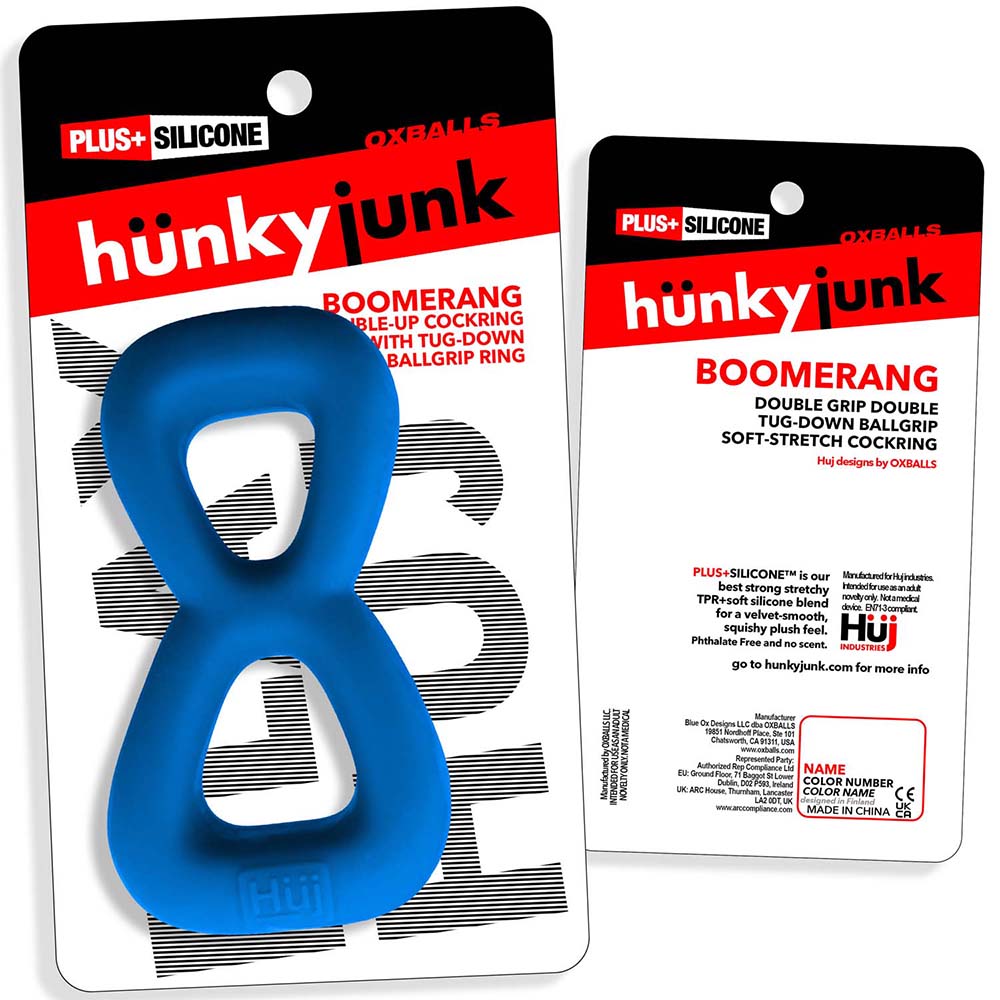Hunkyjunk Boomerang Double-Ring Cockring & Nut-Tugger Teal Fizz