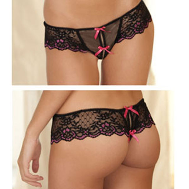 RR Crotchless Lace Thong W/Bow SM