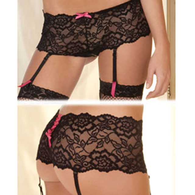 RR Crotchless Lace Boyleg W/Garter SM