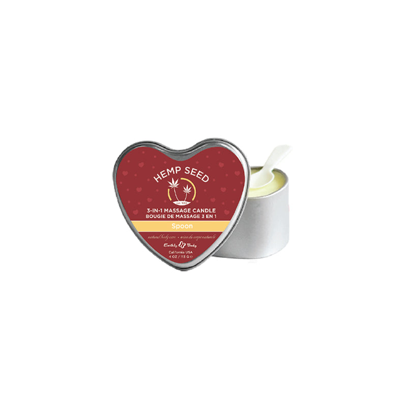 Earthly Body Hemp Seed Valentine 3-in-1 Massage Heart Candle Spoon 4.7 oz / 133 g