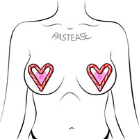 Pastease Peek-A-Boob Candy Cane Heart Pasties Red/White