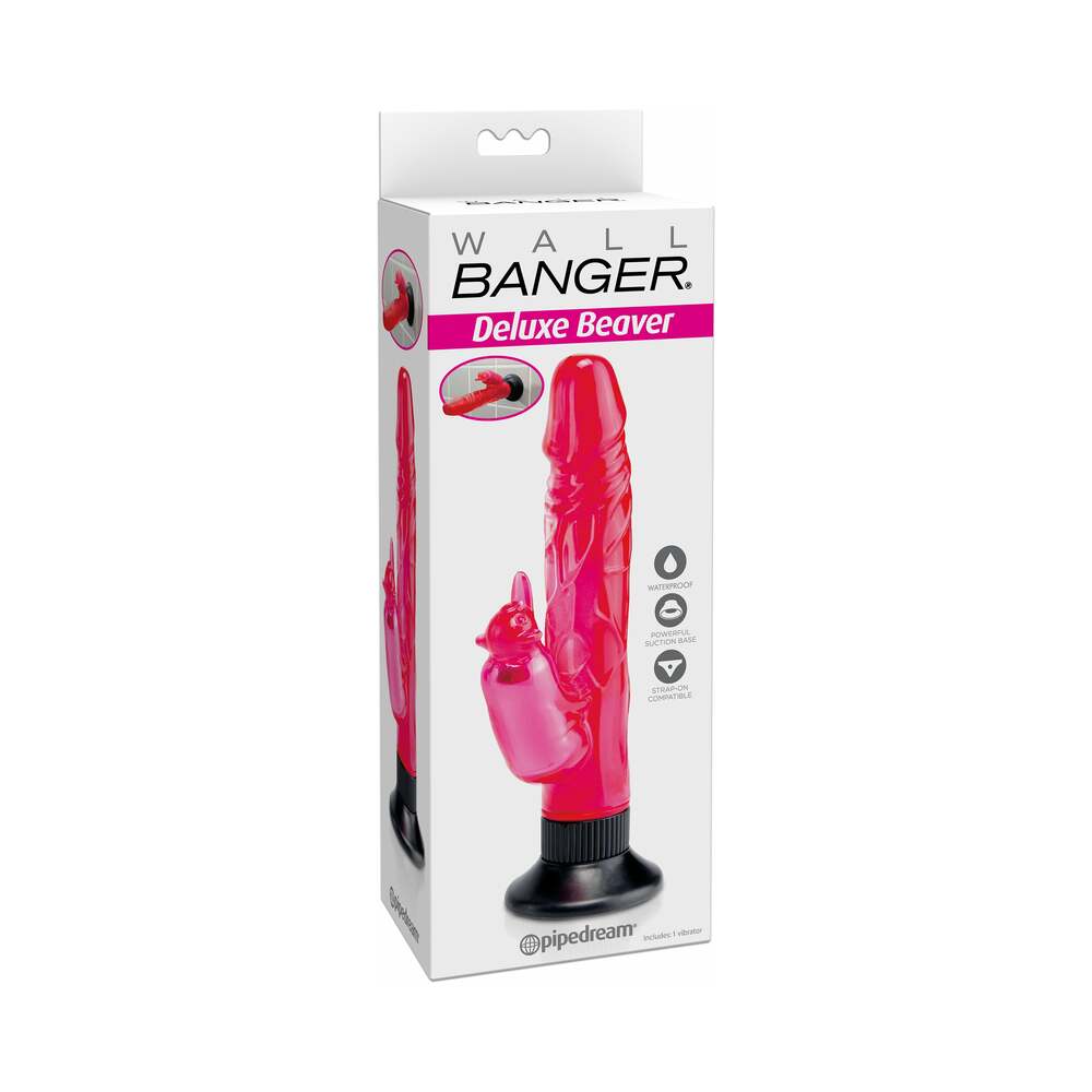 Pipedream Waterproof Wall Bangers Deluxe Beaver Realistic Dual Stimulation Vibrator With Suction Cup Pink