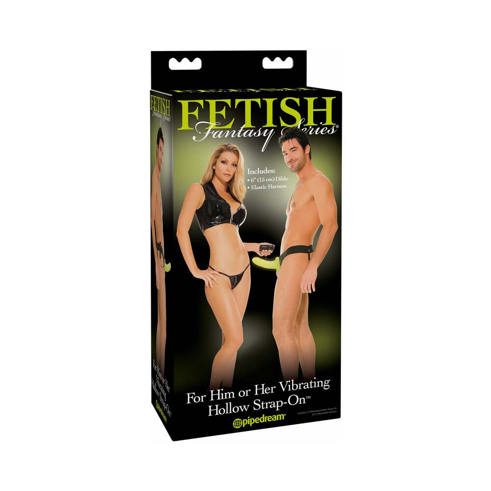 Pipedream Fetish Fantasy Series For Him or Her Vibrating 6 in. Hollow Strap-On Glow In The Dark/Black
