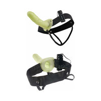 Pipedream Fetish Fantasy Series For Him or Her Vibrating 6 in. Hollow Strap-On Glow In The Dark/Black