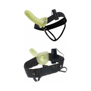 Pipedream Fetish Fantasy Series For Him or Her Vibrating 6 in. Hollow Strap-On Glow In The Dark/Black