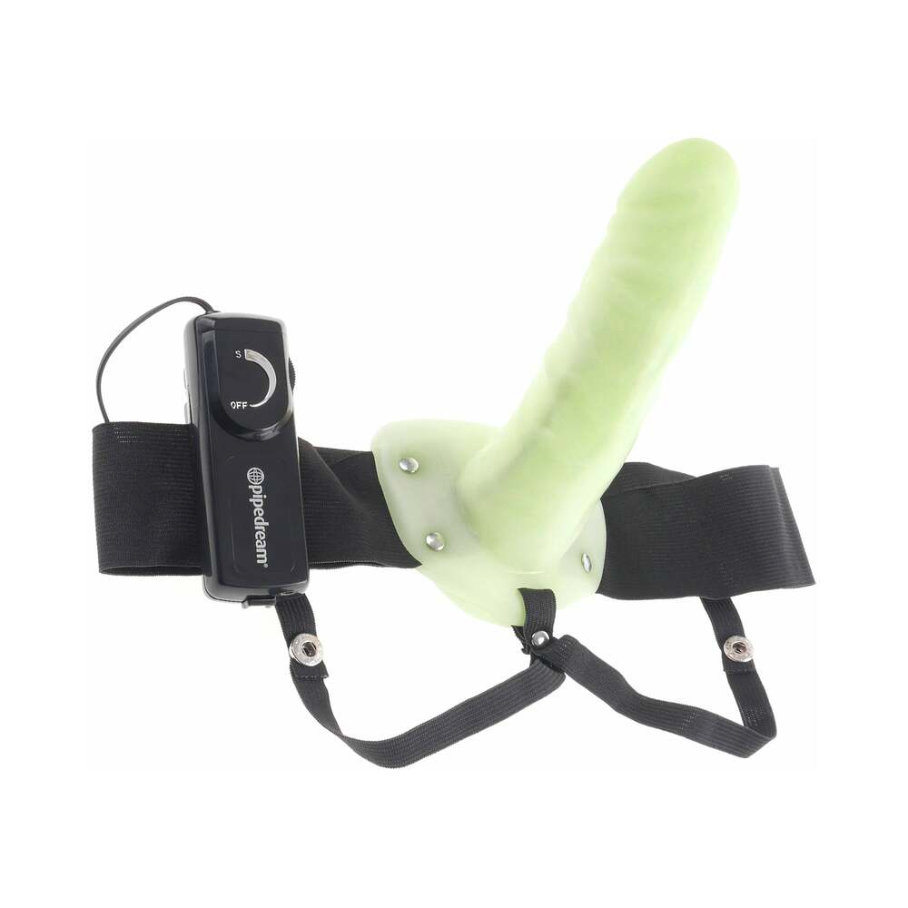 Pipedream Fetish Fantasy Series For Him or Her Vibrating 6 in. Hollow Strap-On Glow In The Dark/Black