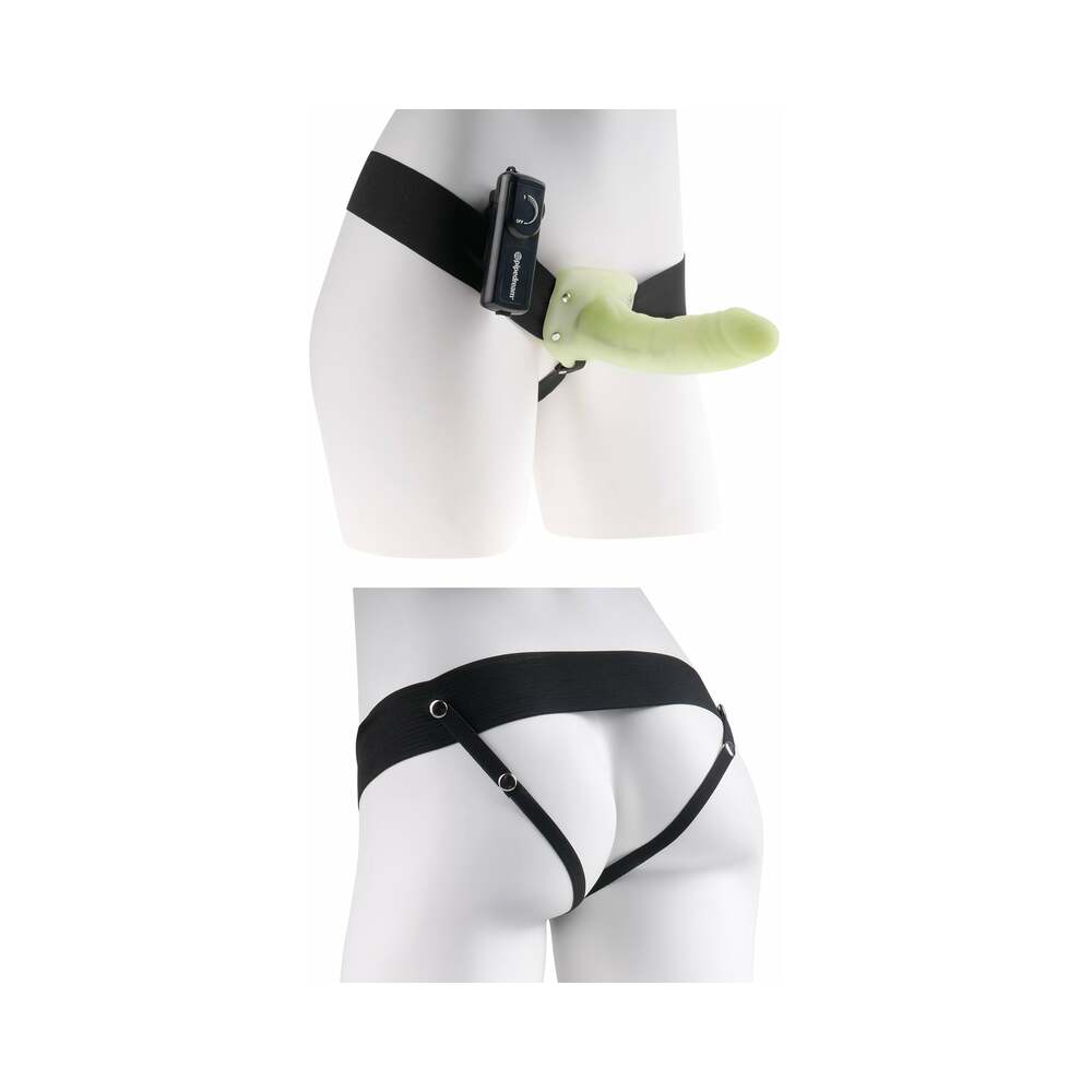 Pipedream Fetish Fantasy Series For Him or Her Vibrating 6 in. Hollow Strap-On Glow In The Dark/Black