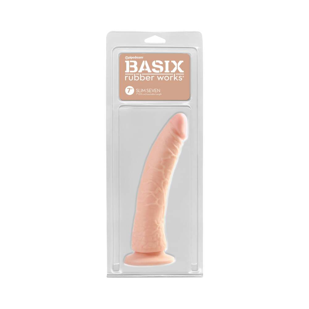 Pipedream Basix Rubber Works Slim Seven 7 in. Dildo With Suction Cup Beige