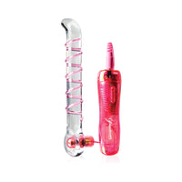 Pipedream Icicles No. 4 Remote-Controlled Vibrating Ribbed 7 in. Glass G-Spot Dildo Pink/Clear