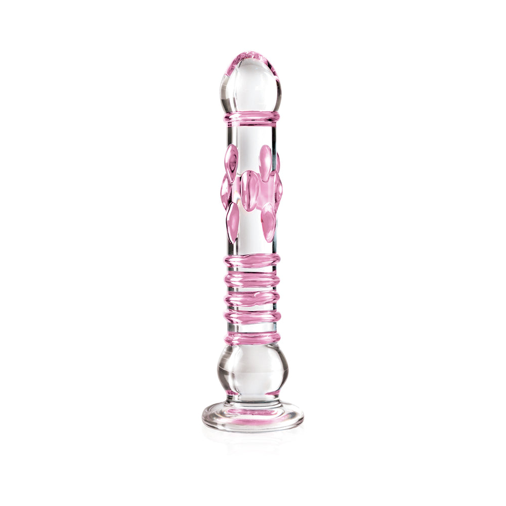 Pipedream Icicles No. 6 Textured 8.5 in. Glass Dildo Pink/Clear