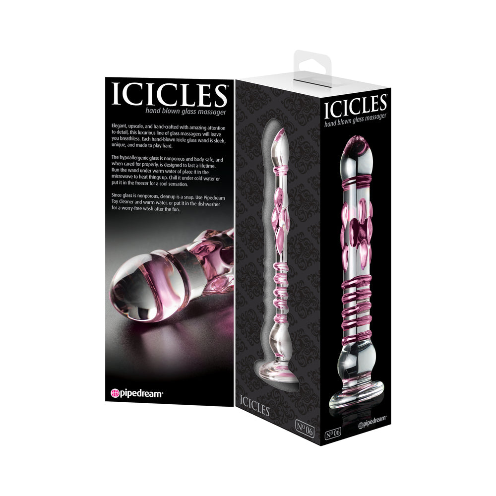 Pipedream Icicles No. 6 Textured 8.5 in. Glass Dildo Pink/Clear