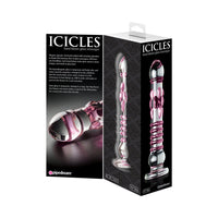 Pipedream Icicles No. 6 Textured 8.5 in. Glass Dildo Pink/Clear