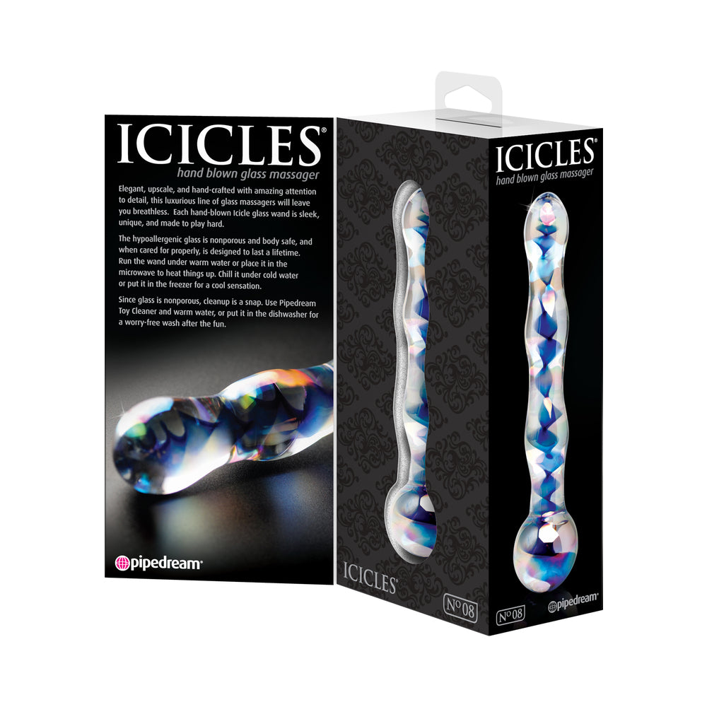 Pipedream Icicles No. 8 Wavy 7 in. Glass Dildo Blue/Clear