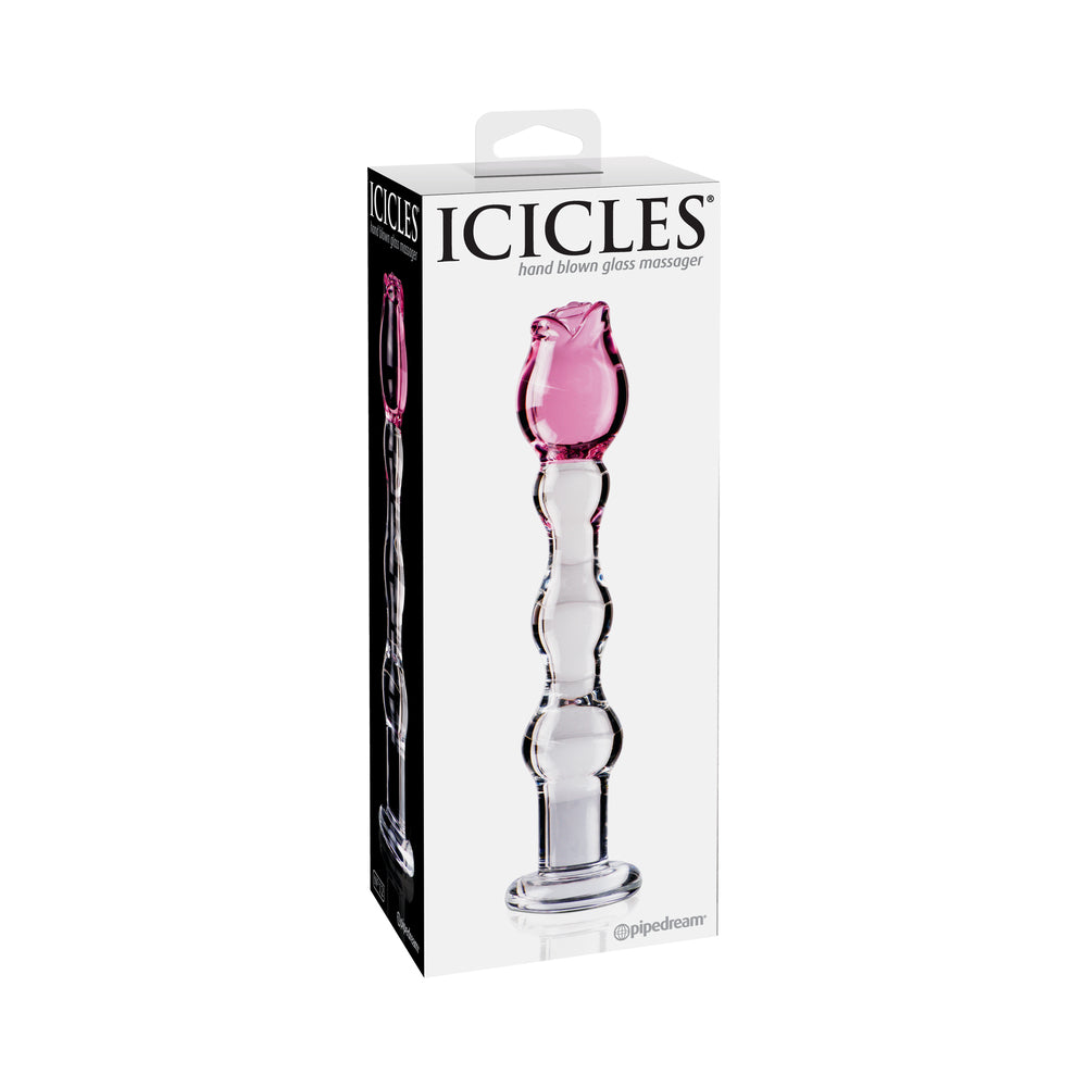 Pipedream Icicles No. 12 Beaded 7.75 in. Glass Dildo With Rose Head Pink/Clear