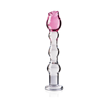 Pipedream Icicles No. 12 Beaded 7.75 in. Glass Dildo With Rose Head Pink/Clear