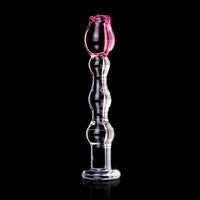 Pipedream Icicles No. 12 Beaded 7.75 in. Glass Dildo With Rose Head Pink/Clear