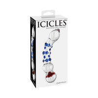 Pipedream Icicles No. 18 Curved Textured 7.5 in. Glass Dildo Blue/Red/Clear