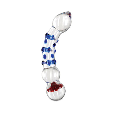 Pipedream Icicles No. 18 Curved Textured 7.5 in. Glass Dildo Blue/Red/Clear