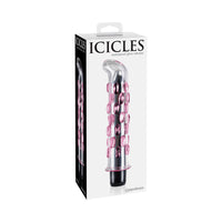 Pipedream Icicles No. 19 Curved Textured Vibrating 7.5 in. Glass Dildo Pink/Clear