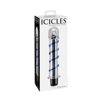 Pipedream Icicles No. 20 Ribbed Vibrating 7.5 in. Glass Dildo Blue/Clear