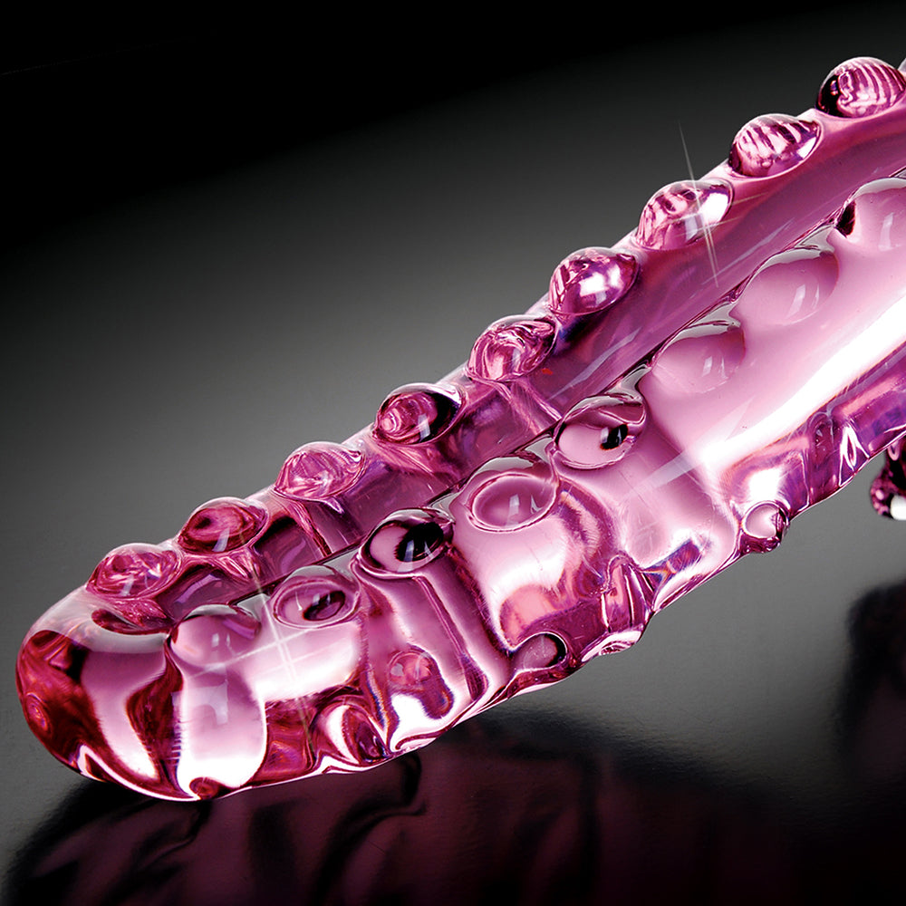 Pipedream Icicles No. 24 Curved Textured 6 in. Glass Dildo With Handle Pink