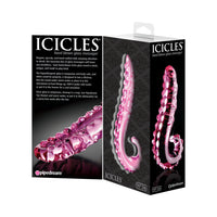 Pipedream Icicles No. 24 Curved Textured 6 in. Glass Dildo With Handle Pink