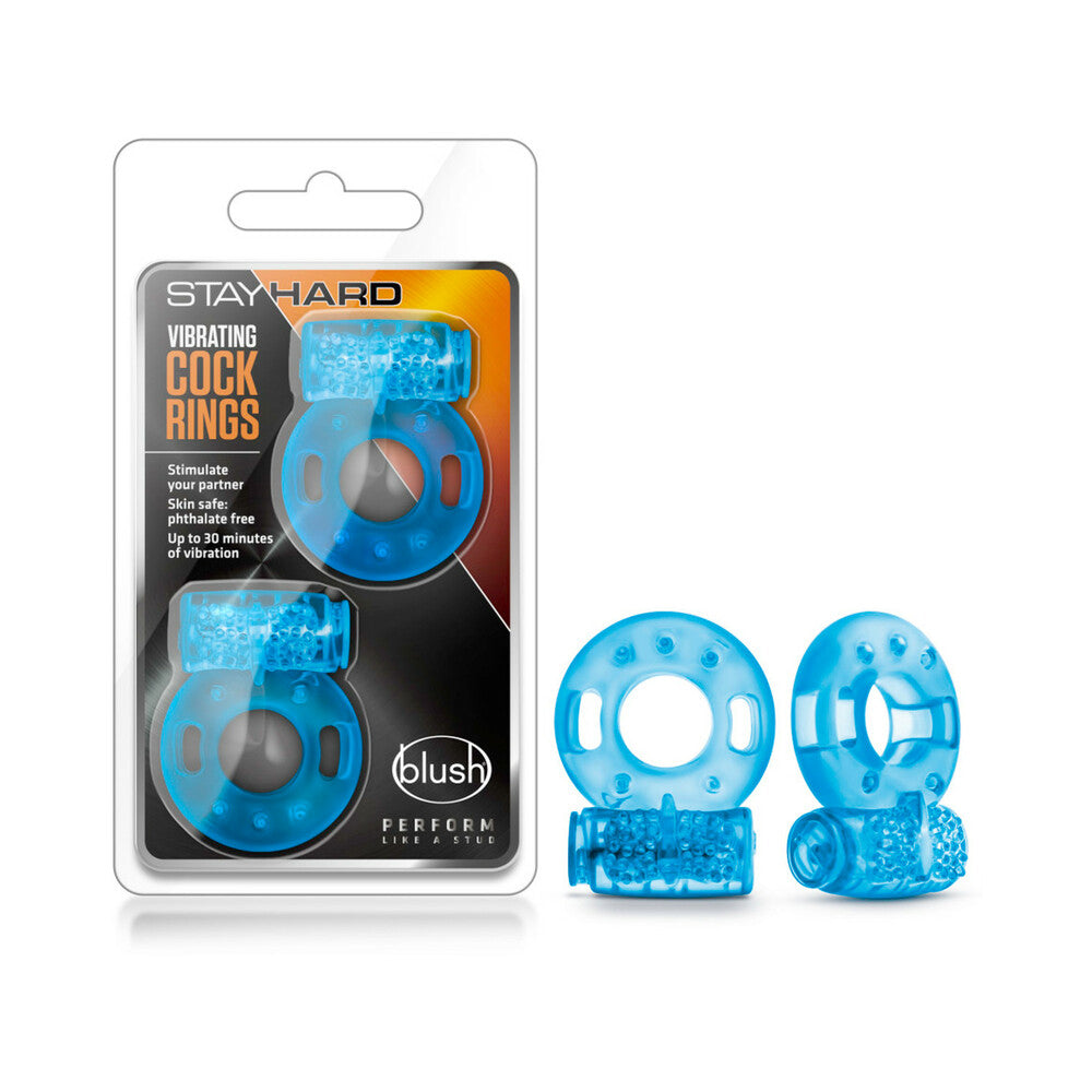 Blush Stay Hard Vibrating Cockrings 2-Pack Blue