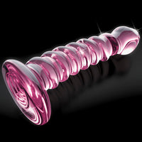 Pipedream Icicles No. 28 Curved Ribbed 7.25 in. Glass Dildo Pink