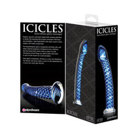 Pipedream Icicles No. 29 Curved Textured 7.25 in. Glass Dildo Blue