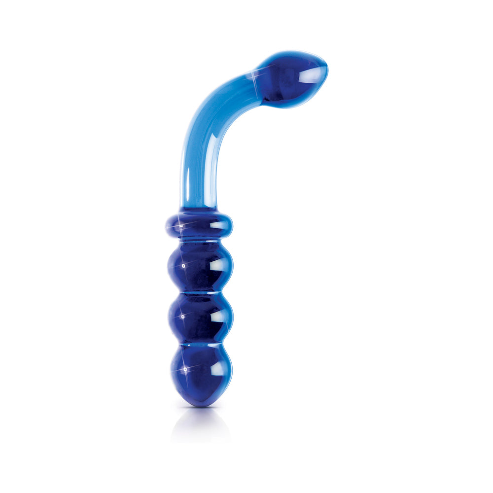 Pipedream Icicles No. 31 Curved Beaded 7.25 in. Dual-Ended Glass Dildo Blue