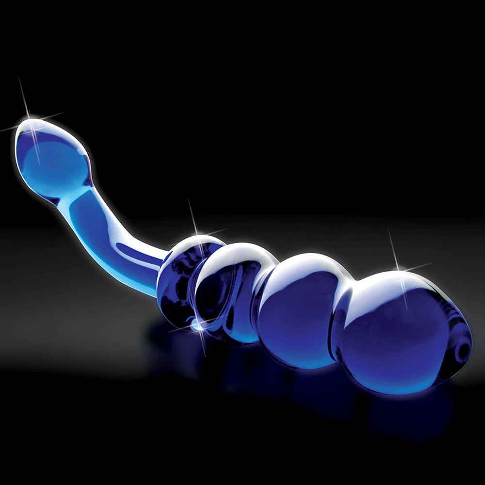 Pipedream Icicles No. 31 Curved Beaded 7.25 in. Dual-Ended Glass Dildo Blue