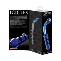 Pipedream Icicles No. 31 Curved Beaded 7.25 in. Dual-Ended Glass Dildo Blue