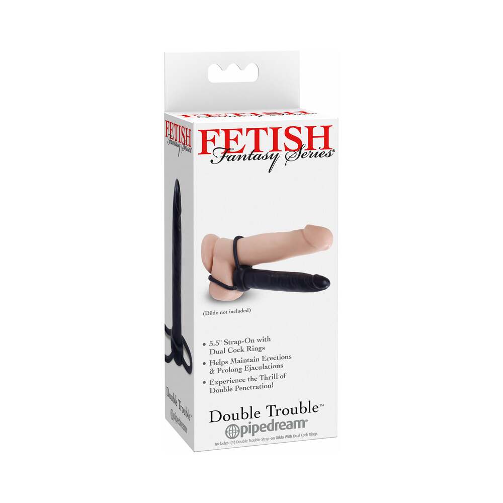 Pipedream Fetish Fantasy Series Double Trouble Dual Cockring Strap-On With 5.5 in. Dildo Black