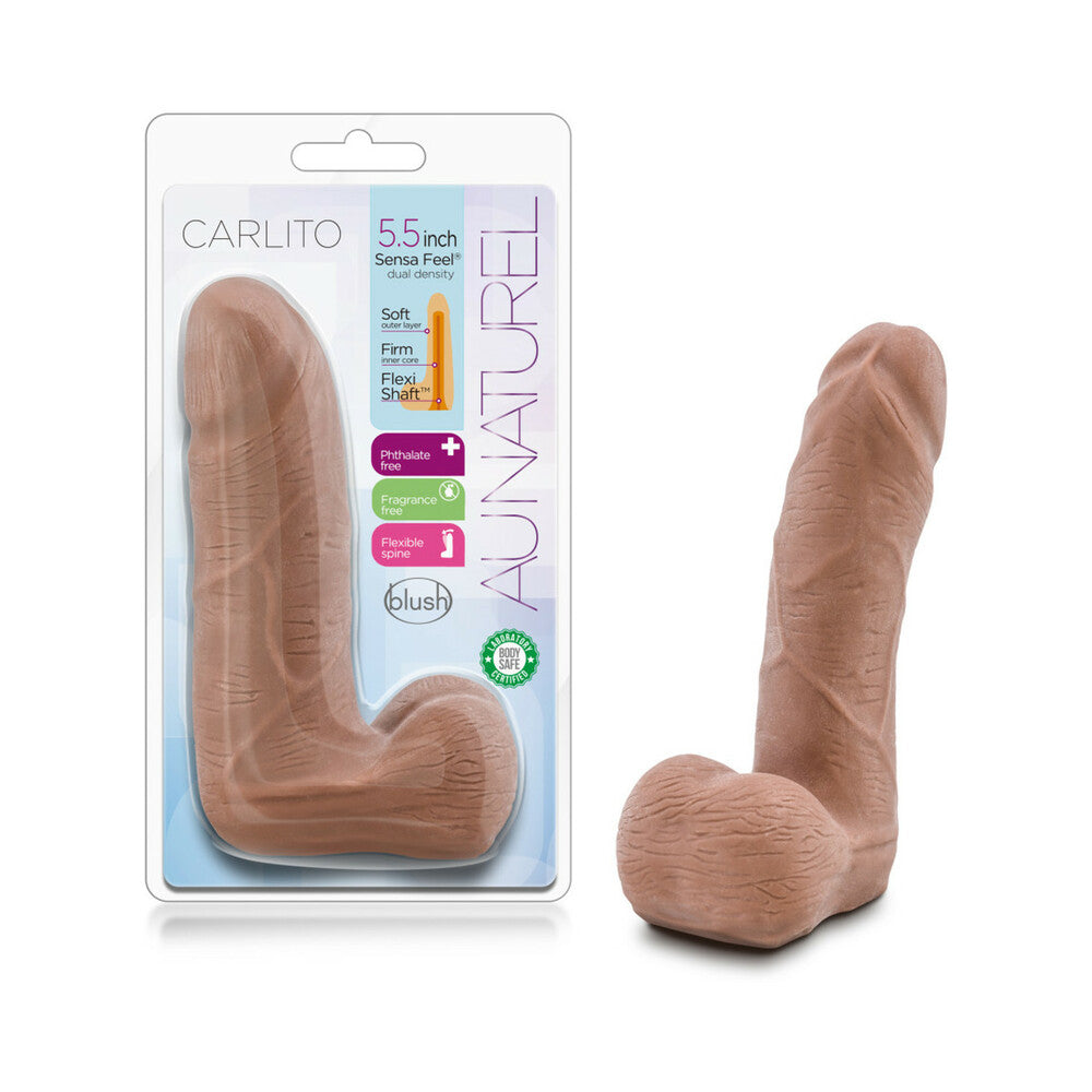 Blush Au Naturel Carlito 5 in. Posable Dual Density Dildo with Balls Tan