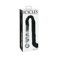 Pipedream Icicles No. 38 Leather Flogger With Textured 8.5 in. Glass Dildo Handle Clear/Black